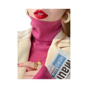 Imagem de Suéter Feminino De Tricô Gola Alta Grosso Outono Inverno Casual Slim F