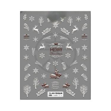 Imagem de Adesivos De Unha De Natal Com Floco De Neve Rosa, Decalques De Unha 5D