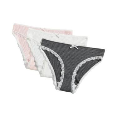 Imagem de Conjunto De 3 Calcinhas De Algodão Com Renda Para Mulheres, Lingerie S
