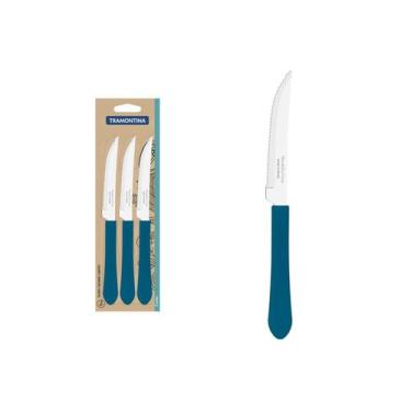 Imagem de Conjunto de Facas para Churrasco Tramontina Leme Azul Oceano 3 Peças