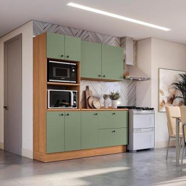 Imagem de Armário De Cozinha Compacta Torre Quente 190cm Canela/verde Frevo Pixe