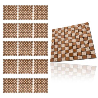 Imagem de Pastilha De Vidro Adesiva Kit 15 Uni Parede Cozinha Banheiro Sala Decorativa Moderna Requintado Reforma Aplicacao Facil