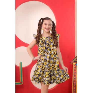 Imagem de Vestido Xadrez Infantil Festa Junina Luxo Quadrilha Moda - Se tu Bençã
