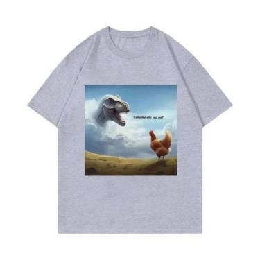 Imagem de Camiseta Feminina Engraçada Com Estampa De Dinossauro E Galinha, Casua