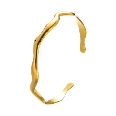 Imagem de Pulseiras Abertas Em Aço Inoxidável Dourado Para Mulheres, Braceletes 