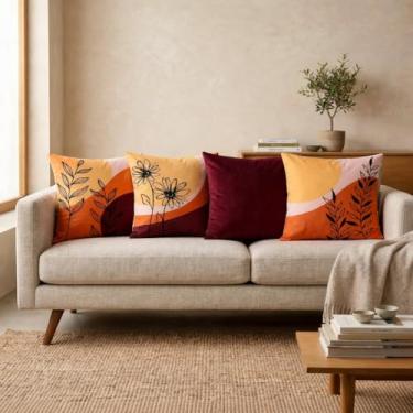 Imagem de Kit 4 Capas de Almofada Floral Suede Ziper Invisível 45x45cm (Margarida - 45 x 45cm)