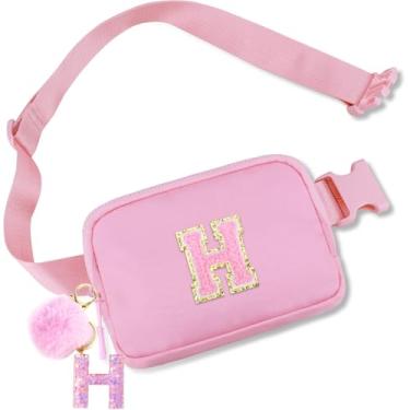 Imagem de Bolsa de cinto para meninas – Bolsa transversal com inicial para presentes de aniversário para 15, 6, 7, 8, 9, 10, 11, 12, 13 anos, pequena, essencial para viagens, Rosa - 1, H
