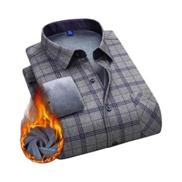Imagem de Camisa Masculina 5XL De Fleece Grosso E Quente, Manga Longa, Xadrez, N