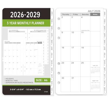 Imagem de Refil de agenda mensal 2026-2029 - tamanho A6, inserções de planejador com 6 furos, julho de 2026 a junho de 2029, duas páginas por mês, calendário mensal 2026-2029 com abas