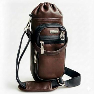 Imagem de Bolsa Térmica para Garrafa Vidinne OCREO em Courino, com Alça Transversal, Produto Artesanal Premium VIDINNE (Marrom, 500 ml)