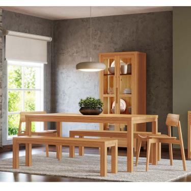 Imagem de Conjunto Sala Jantar Nature: Cristaleira, Mesa, Banco e Cadeiras Rústico Claro Madeira...