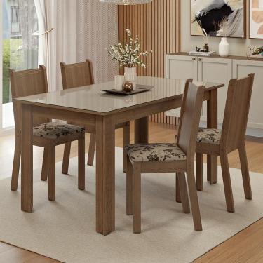 Imagem de Conjunto Sala de Jantar Avelã Mesa Tampo de Vidro 4 Cadeiras Rustic/Crema/Bege Marrom Madesa