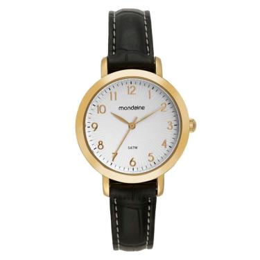 Imagem de Relógio MONDAINE feminino dourado preto couro 99756LPMVDH1