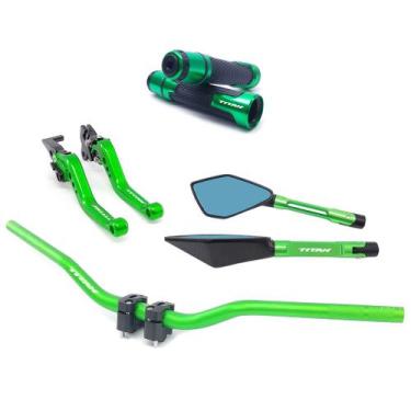 Imagem de Kit Manete Manopla Guidão Retrovisor Titan 125 150 160 Lona Gravado a 