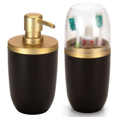 Imagem de Kit Porta Escova Dispenser Porta Sabonete Saboneteira Líquido 500ml Pr