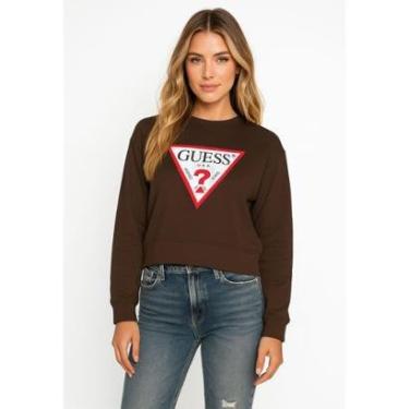 Imagem de Blusa de Moletom Guess Triang Trad Desgastado Marrom-Feminino