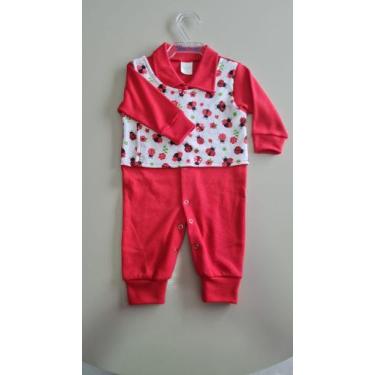 Imagem de Macacão Bebê  Algodão Unissex Leleco Peteleco, Vermelho, G