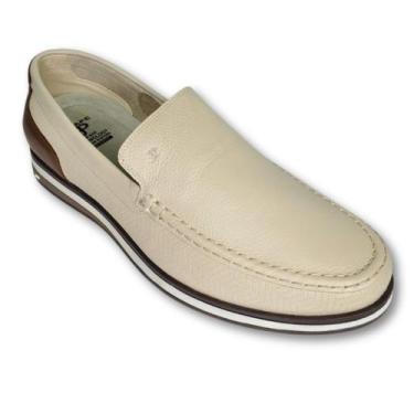 Imagem de Sapato Casual Masculino Jota Pe Couro Confortável Dia a Dia, Off white