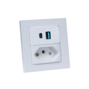 Imagem de Espelho Duplo Reto com 1 Tomada 10A 2 Usb 9.0A - CONNECT CAIXA TOMADA,