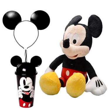 Imagem de Kit Pelúcia Mickey 45cm com 3 Falas Multikids + Copo e Tiara com Orelh