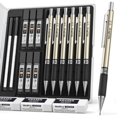 Imagem de Kit de Lápis Mecânico Nicpro 0,9 mm com 6 Peças e Estojo de Metal