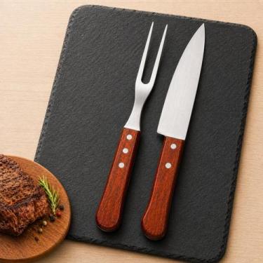Imagem de Conjunto Churrasco Faca Garfo Trinchante Aço Cabo Madeira Opção:Kit Ga