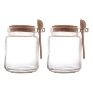 Imagem de kit 2 Porta Condimentos De Vidro Colher Bambu E Tampa Rolha 240ml - LY