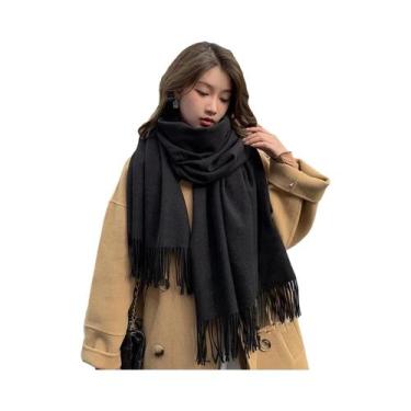 Imagem de Cachecol De Inverno Em Cashmere Preto Para Mulheres, Cachecol Quente D