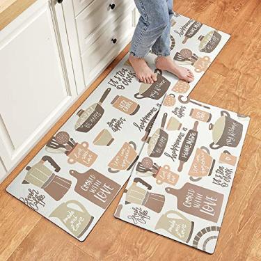 Imagem de LTL Tapetes de cozinha e tapetes de desenho macio, antiderrapante, à prova de água e óleo, tapete lavável confortável de poliuretano + PVC para sala de jantar em casa, varanda, E, 45150 cm