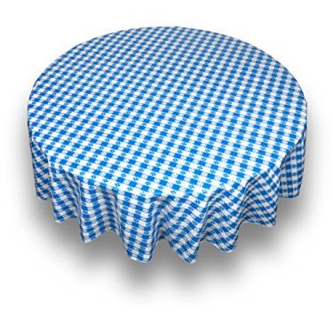 Imagem de Carnation Home Fashions Toalha de mesa redonda de flanela de vinil xadrez piquenique, 178 cm, azul/branco