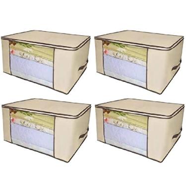 Imagem de VB Home - Caixa Organizadora Bege com PVC transparente - Organizador Multiuso - 60cm X 45cm X 30cm - TNT e PVC - Janela frontal - 81 liters - Zíper - 4 unidades por embalagem