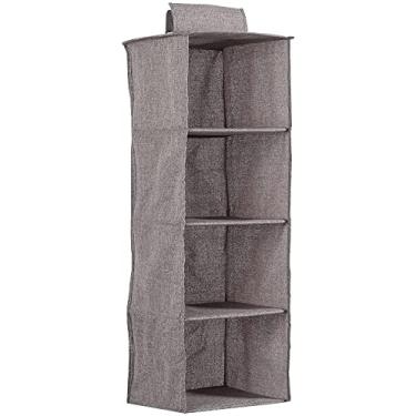 Imagem de Organizador de armário para pendurar na prateleira, prateleiras cinzas para pendurar, cabide de lona dobrável para suéter, sapatos, crianças, berçário e acessórios de roupas (cinza de 4 camadas)