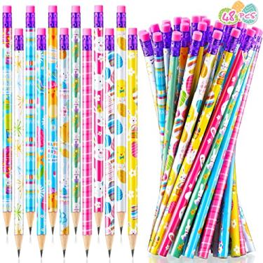 Imagem de Lápis temático de Páscoa, lápis de primavera coloridos para crianças, lápis de animais com borracha superior, lápis de madeira, escritório, escola, sala de aula, artigos de aniversário, pintinhos, padrões de coelhos (48 peças)