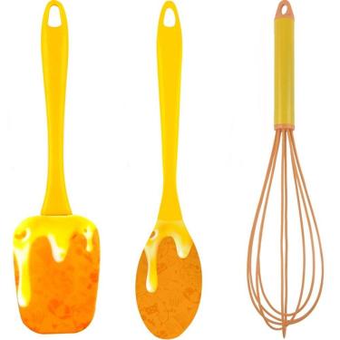 Imagem de Kit Utensílios Cozinha Espátula Colher Fue Calda de Caramelo