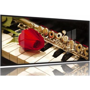 Imagem de Quadro Piano Flauta E Rosa Instrumentos 130x60 Moldura Preta 2x2