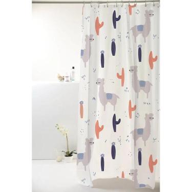 Imagem de Cortina Box Banheiro Poliéster 198X180Cm Com Ganchos - Lhama