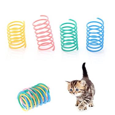 Imagem de Gesuche Pacote com 10 brinquedos de mola para gatos, brinquedo colorido interativo para gatos internos, molas espirais de plástico livre de BPA para animais de estimação de gatinha, para golpear, morder, caçar (cor aleatória)