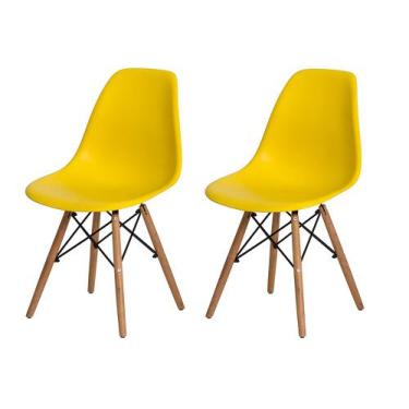 Imagem de Kit 2 Cadeiras Charles Eames Eiffel Amarela Base Madeira Sala Cozinha