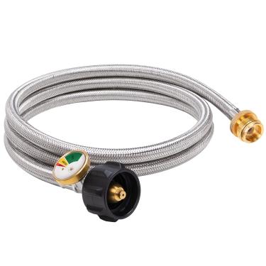 Imagem de SHINESTAR Adaptador de mangueira de propano trançado de 1,8 m com calibre, adaptador de propano de 450 g a 9 kg para fogão de acampamento Coleman, chapa Blackstone de 17/22 polegadas, aquecedor Buddy e mais