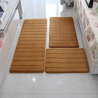 Imagem de SHENGANG Tapete de banheiro antiderrapante para sala de estar engrossar conjunto de tapete de lã coral para cabeceira de cama tapete longo para porta de quarto, cáqui, 40x60 50x80 40x120cm