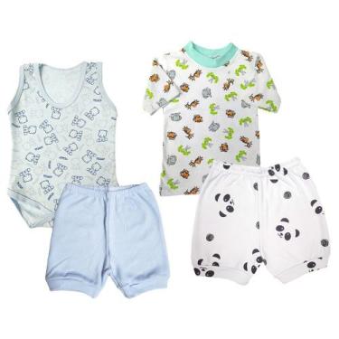 Imagem de Kit Bebê 4 Peças Camiseta Body E Shorts Liso E Estampado - Koala Baby
