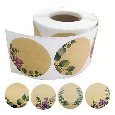 Imagem de Etiquetas de frascos de conserva florais Kraft 5 cm adesivos de frasco de vidro feitos à mão rótulos de garrafa de especiarias marrom natural para selo de presente, organização, despensa, etiquetas de preço 500 peças