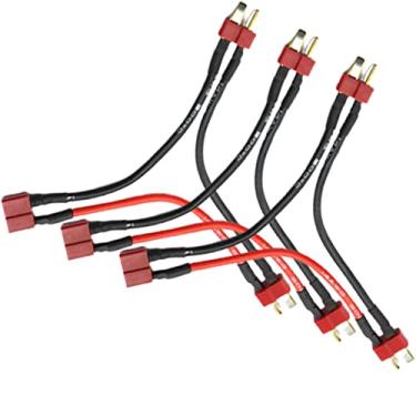 Imagem de skrnrhrery skrnrhrery 3 pçs t plugue série paralela série conector de cabo de extensão de bateria com 14 awg 10 cm cabo de silicone 1 fêmea para 2 conectores machos para modo rc helicóptero quadricóptero conector serial