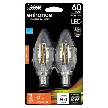 Imagem de FEIT Electric Lâmpada de LED B10 E12 (candelabro) branca macia 60 Watt equivalência 2 pk