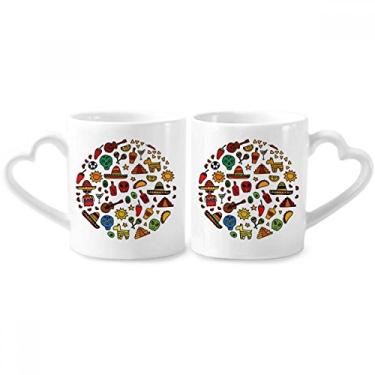 Imagem de Conjunto de canecas de porcelana para casais, ilustração de futebol e guitarra, caveira, pimenta, coração