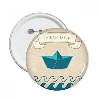 Imagem de Broche de papel dobrável oceano amor mar barco à vela alfinetes redondos crachá botão emblema acessório decoração 5 peças