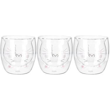 Imagem de 3 Pecas Copo Caneca De Vidro Gato Caneca De Cristal Animal Isolado Caneca De Vidro Fofa Caneca De Leite De Gato Xícara De Chá De Gato Copo De Cristal Modelagem