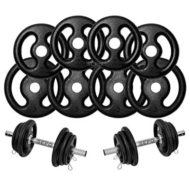 Imagem de Kit 20Kg em Anilhas de Ferro com 2 Barras de Tubo Oca 40cm