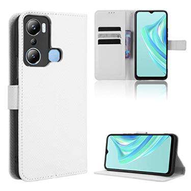 Imagem de Capas de telefone com textura de diamante compatíveis com Infinix Hot 12i Hot 12 i Capa de couro de luxo slots de cartão de visita clipe de carteira à prova de choque (branco, Infinix Hot 12i)