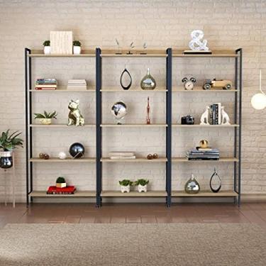 Imagem de Conjunto 3 Estantes para Livros Industrial Aço 15 Prateleiras 187x240cm Active Yescasa Carvalho